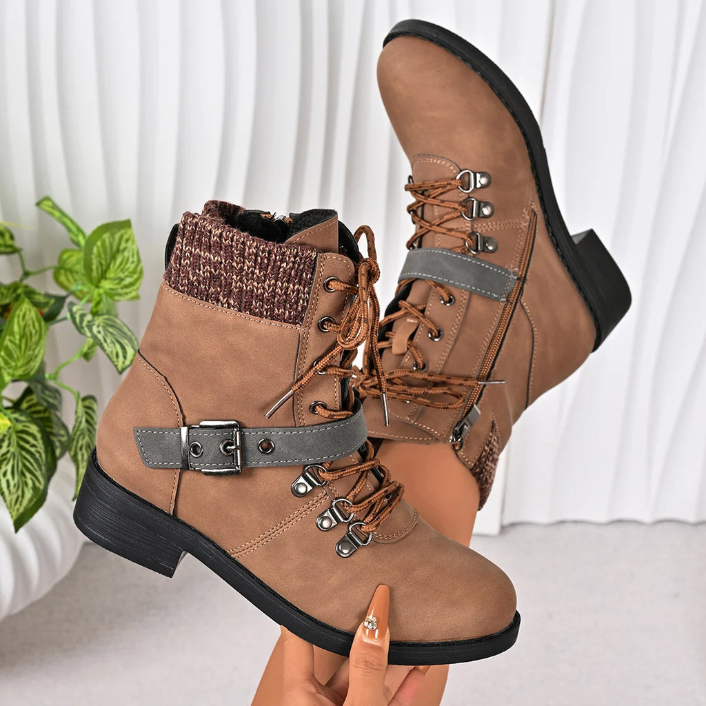 Large Size Women Ankle Boots Round Toe Fashion Shoes Women Low Heel Square Heel Mid-Calf Boots Comfortable Korean Style Shoes Zpaxo