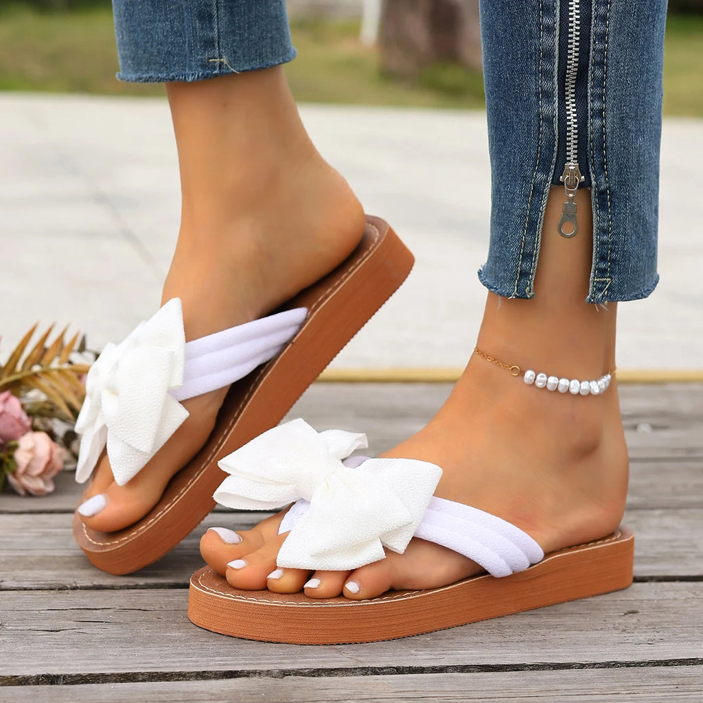 Trend Women Wedge Slippers Platform Outdoor Sandals Leisure Large Size Shoes Women Lightweight Bow Tie Slippers Slides Women Zpaxo