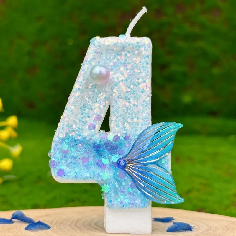 New DIY Digital Birthday Candles Cake Mermaid Tail Glitter Candle Decoration Baking Supplies for Wedding Anniversary Celebration Zpaxo 4
