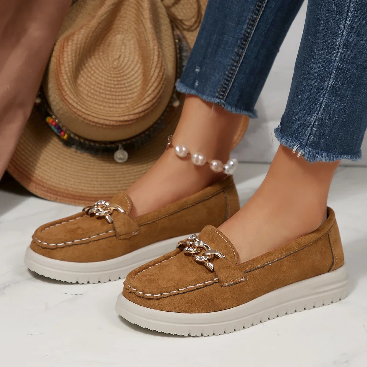 Women Flats Loafers Round Toe Solid Soft Sole Flat Shoes Spring Autumn Casual Slip on Mary Jane Shoes Fashion Sneakers Women Zpaxo Brown 36