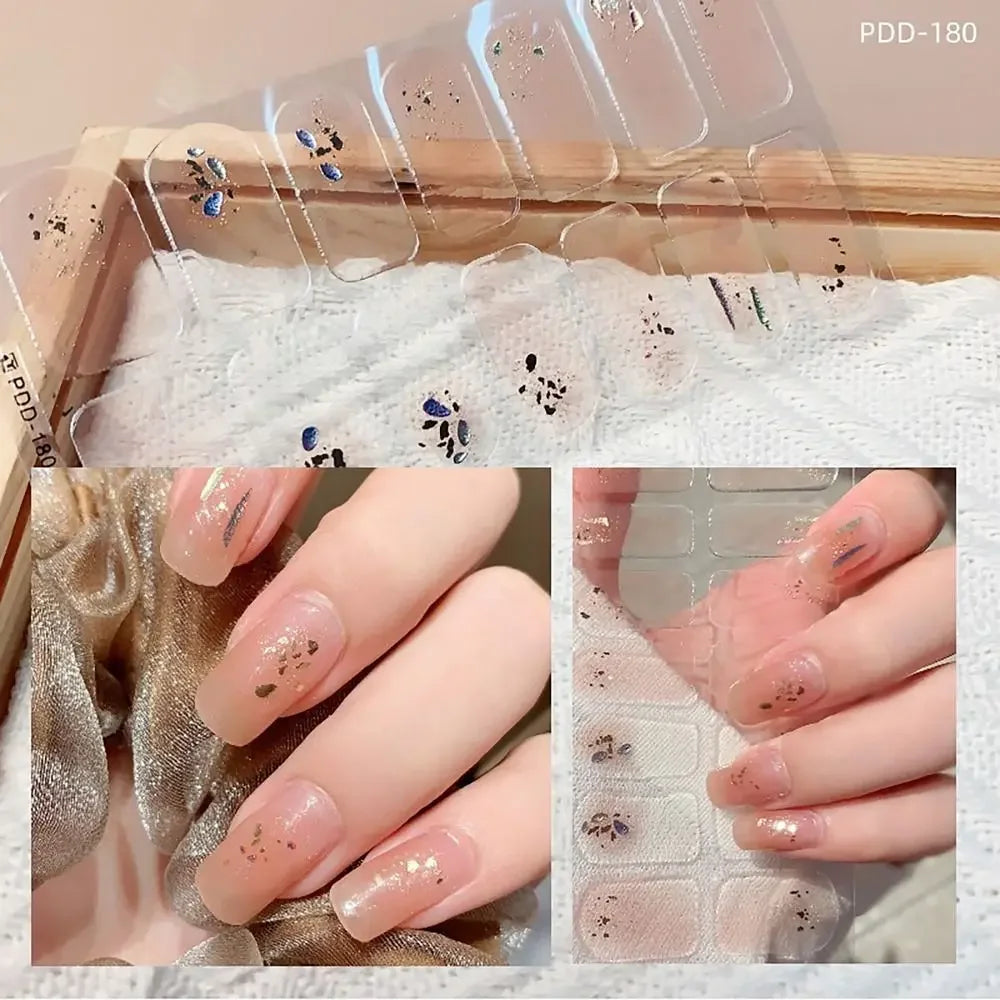 14Strips Gel Nail Stickers Full Cover Floristic Nail Art Stickers Semi Cured Gel Nail Polish Strips DIY Nail Art Making Zpaxo 180