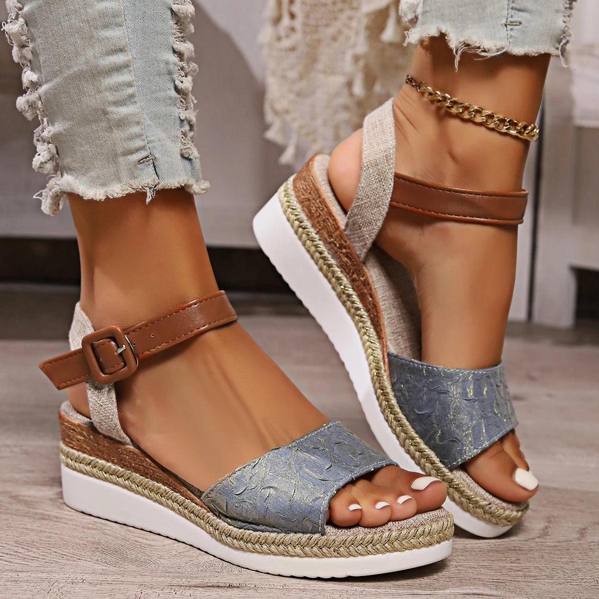 Women Sandals Summer Espadrille Strap Wedge Sandals Women Casual Open Toe Shoes Women Roman Platform Sandals Zapatos De Mujer Zpaxo