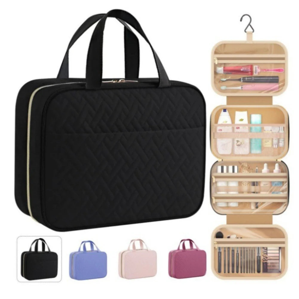 Portable Travel Toiletry Bag with Hook Hanging Toiletry Bag & Cosmetic Pouch Stylish Portable Travel Toiletry Set Zpaxo black