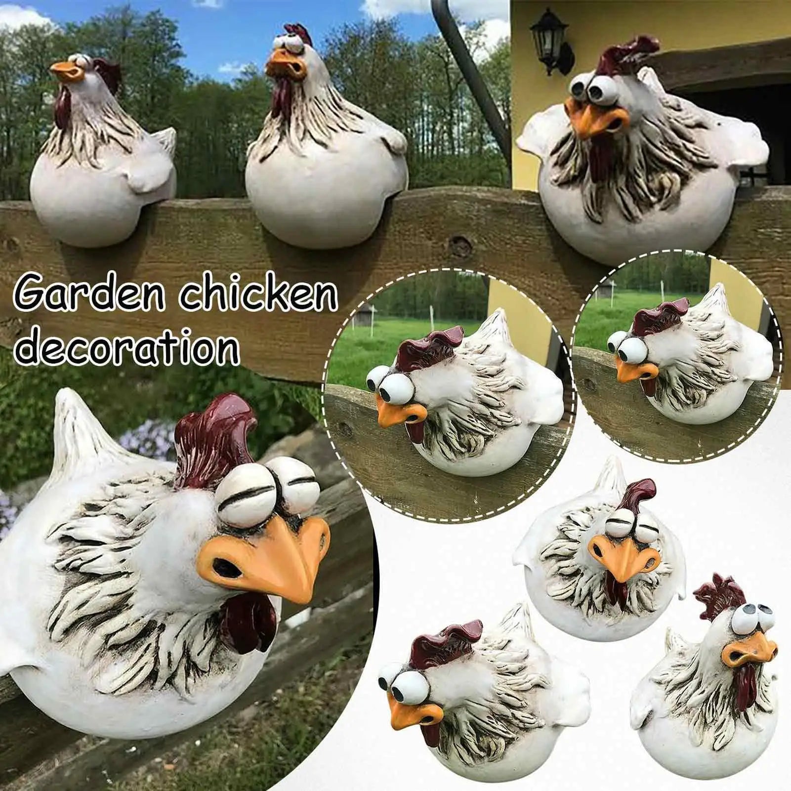 Resin Chicken Fence Statue – Garden Hen Sculpture Decor Garden Statue Zpaxo