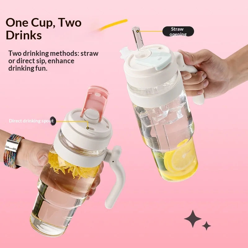 2026 New 1000ml Cross Border Popular Large Capacity Flower Tea Cup, Straw Glass Cup, High Borosilicate Car Ice Cream Cup Zpaxo
