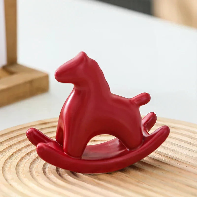 Ceramic Pony Ornament Rocking Horse Tea Ceremony Collectible Tea Table/Office Desk Cute For The Year Of The Horse Zpaxo