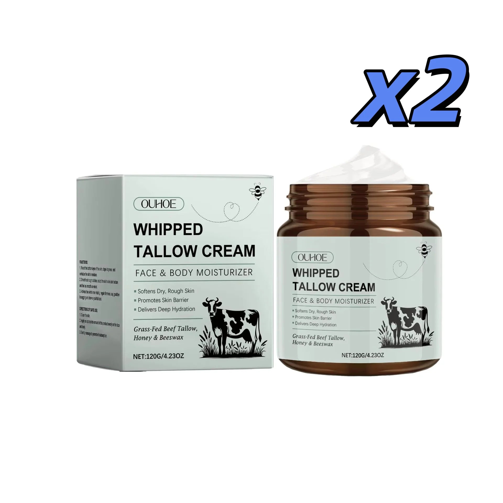 Ouhoe Tallow Cream – Pore Minimizing Firming Face Moisturizer Face Moisturizer Cream Zpaxo 120g X 2pcs