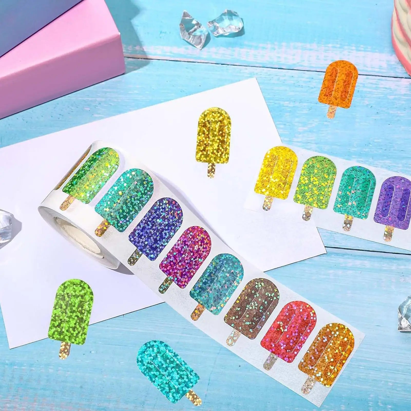 500Pcs Summer Popsicle Stickers – Self-Adhesive Party Decals Decorative Sticker Roll Zpaxo