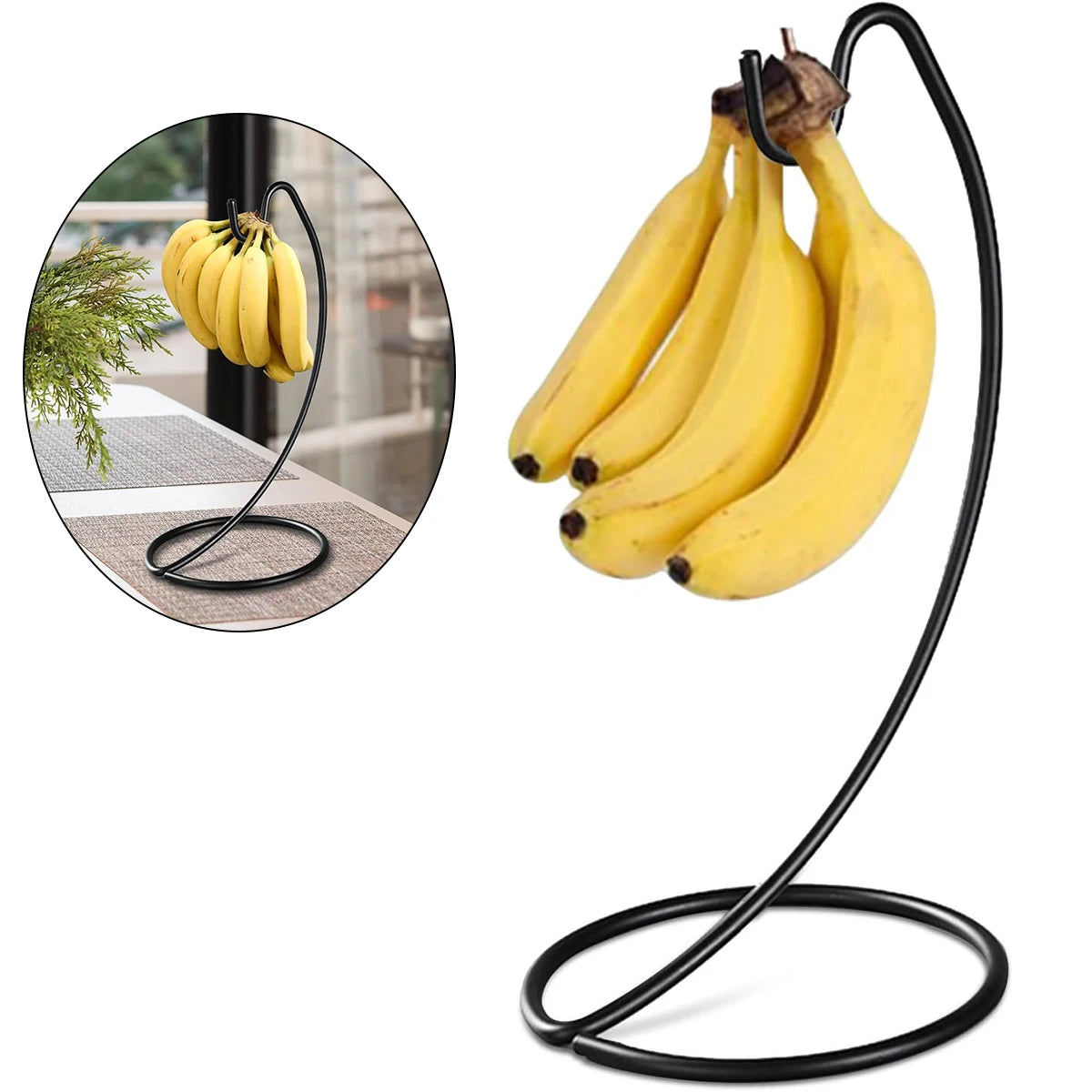 Steel Banana Holder – Modern Fruit Hanger Rack with Hooks (Black)
