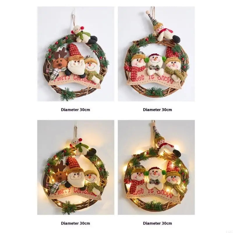 Christmas Santa Snowman Reindeer Flannel Wreath Festival Holiday
