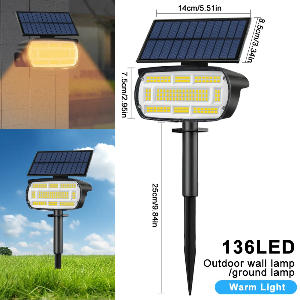 Solar Spot Landscape Lights 136 LED Outdoor Waterproof LED Lights Large Area Lighting Solar Spotlights Garden Pathway Driveway Zpaxo 136 LED Warm White 1PC