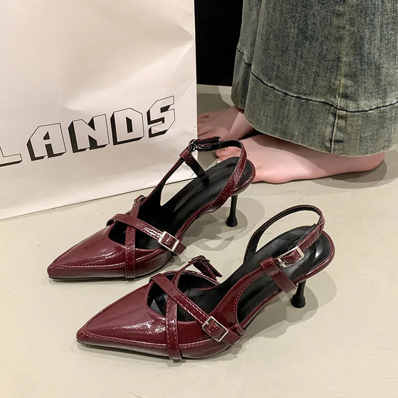 Street Sexy Buckle Strap Women Pumps Elegant Pointed Toe Thin Heels