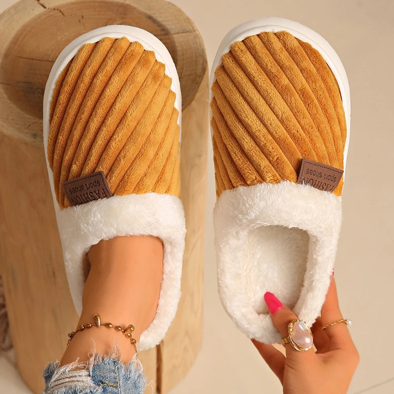 2025 Women Slippers Winter Home Casual Cotton Shoes Women Unisex Concise Flat Plush Slippers Non-slip Warm Fluffy Slides Women Zpaxo