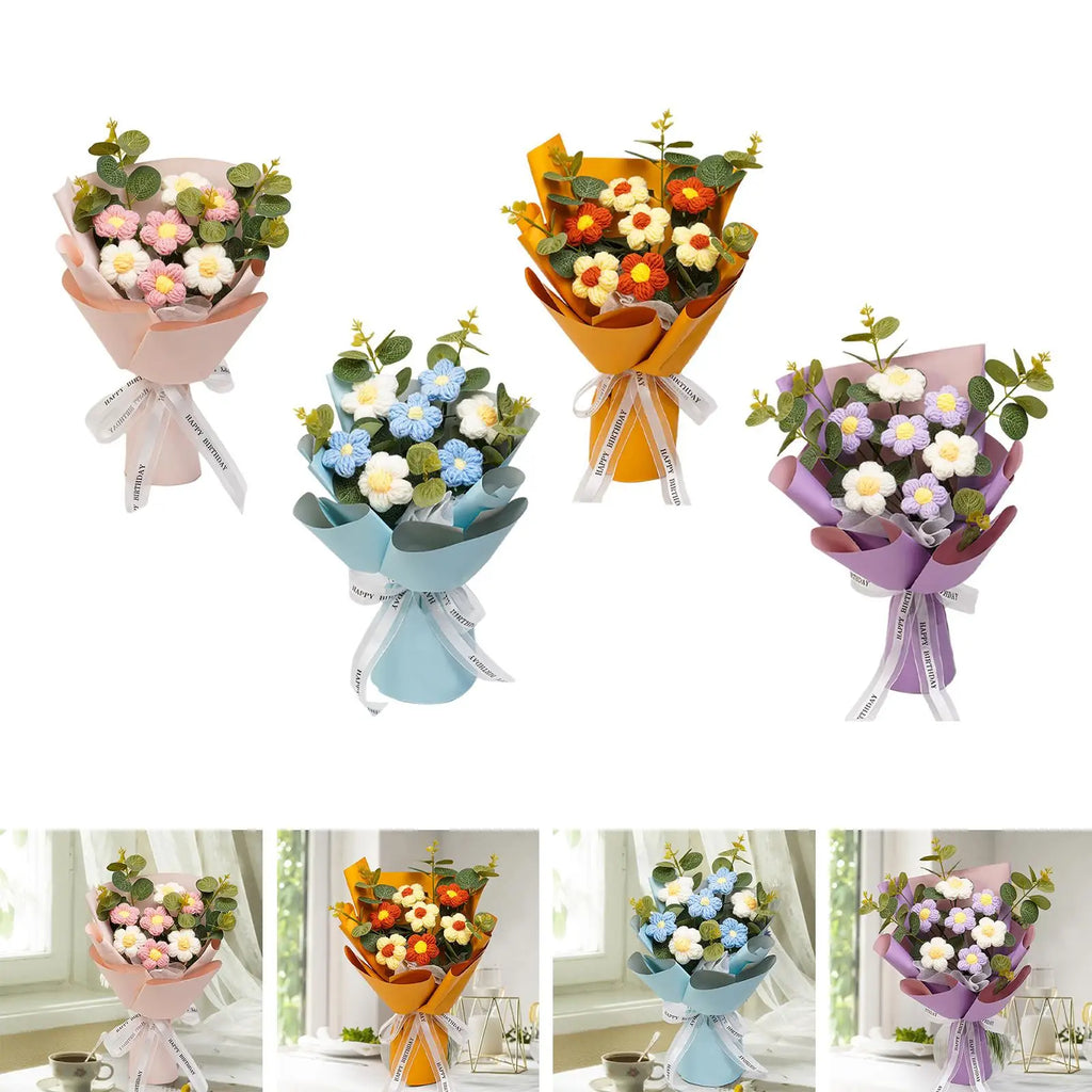 Crochet Flower Bouquet Mother Day Gift Decoration Woven Bouquet for Girl Friend Thanksgiving Festival Wedding Mother's Day Zpaxo