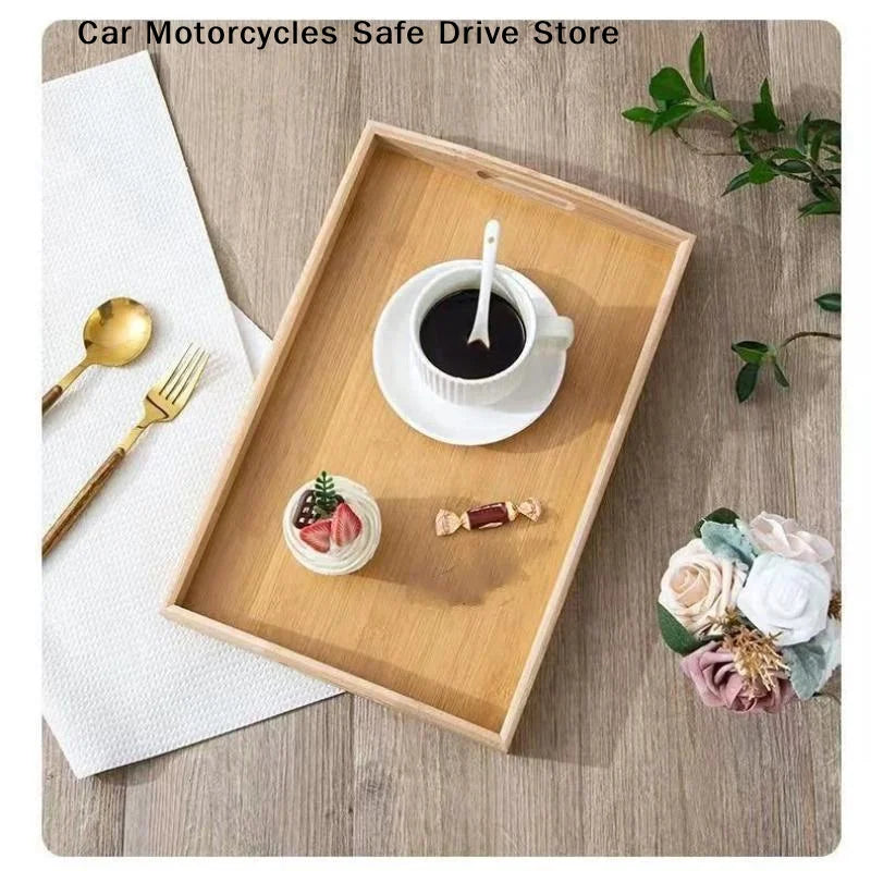 MJapanese-Style Serving Tray Bamboo Handles Rectangular Tea Breakfast