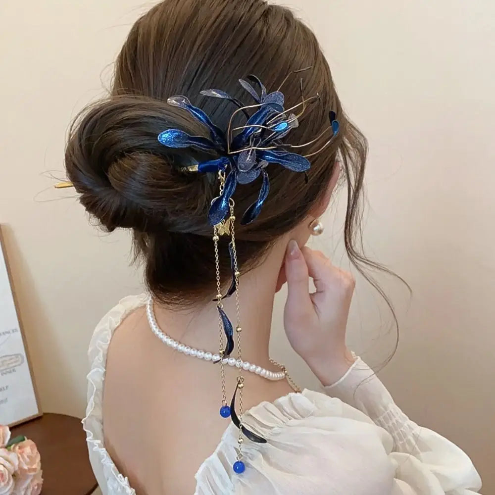 Chinese Spider Lily Flower Hair Sticks Wedding Vintage Dripping Oil Zpaxo
