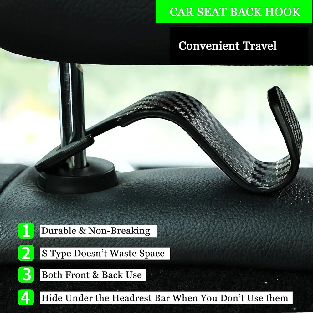 Car Seat Headrest Hooks 4-Pack – Universal Car Hanger Organizer