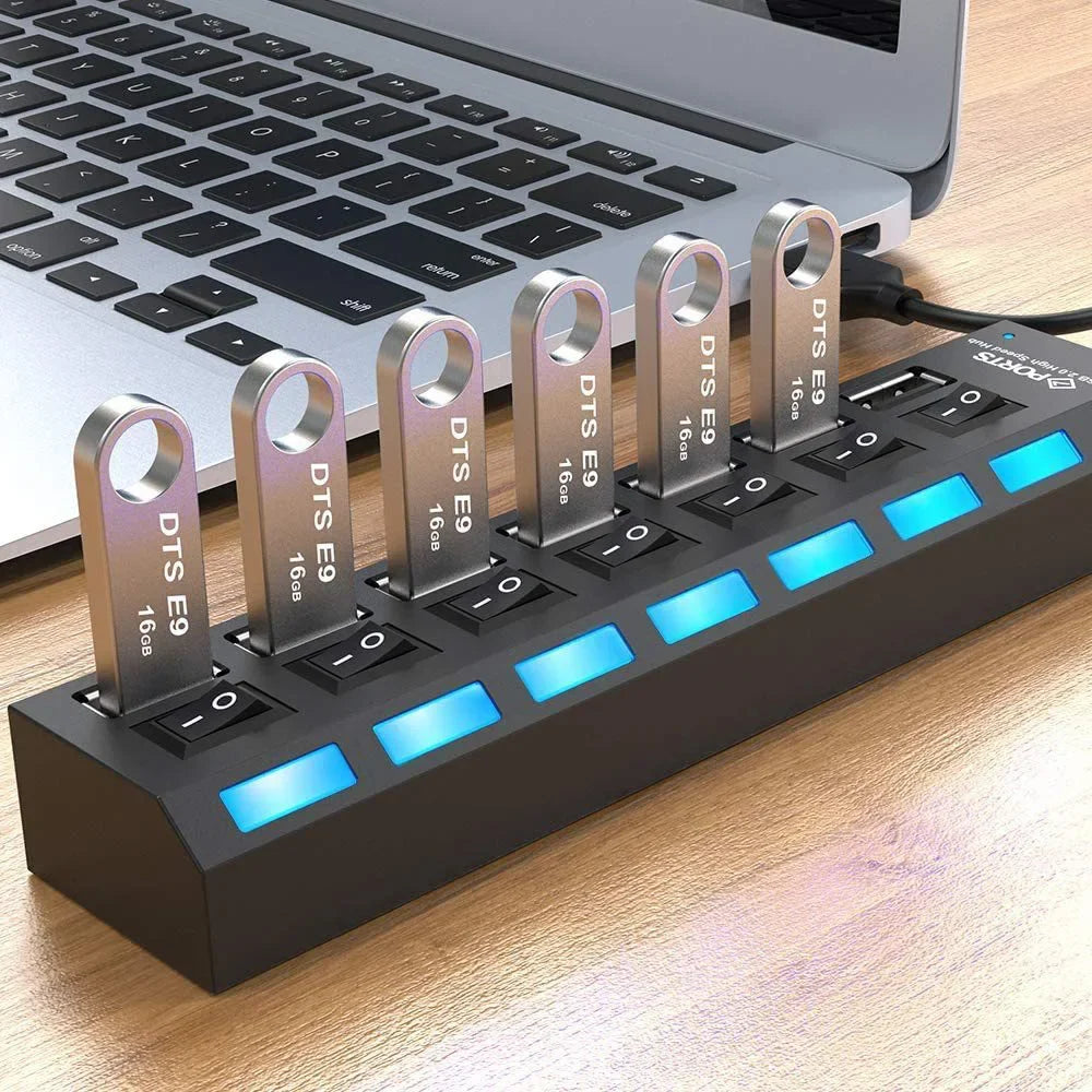 USB 2 0 Hub Multi Splitter Use Power Adapter 7 Port Multiple Expander Zpaxo