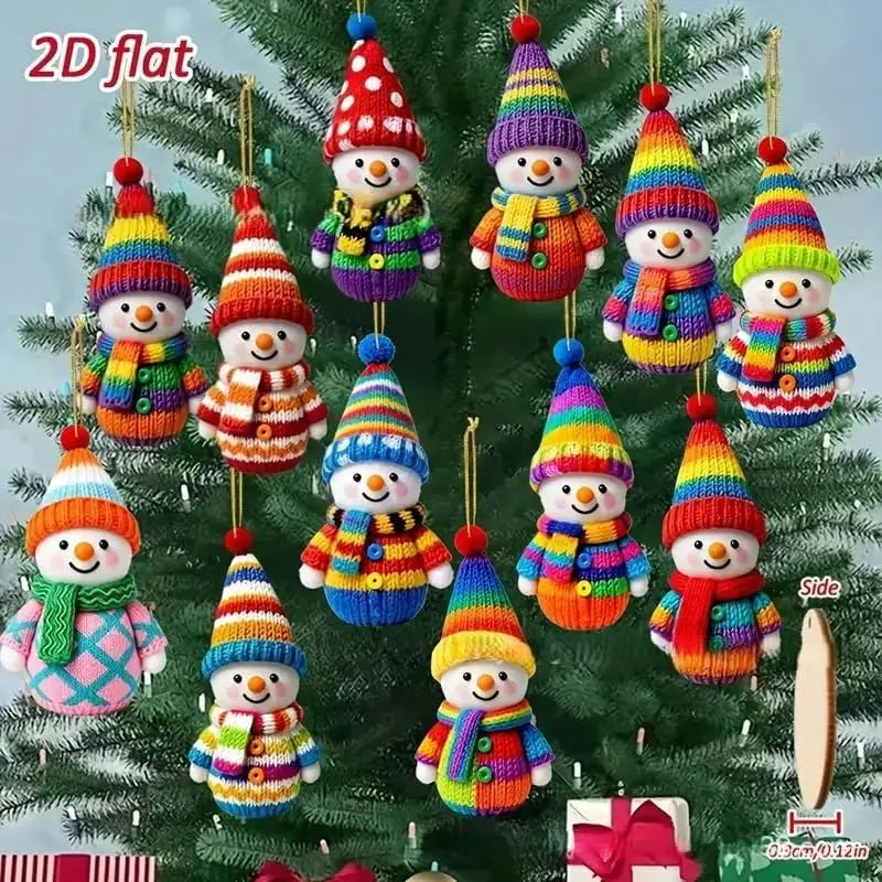 32-Piece Wooden Snowman Christmas Ornaments – Colorful Pom-Pom Christmas Ornament Set Zpaxo