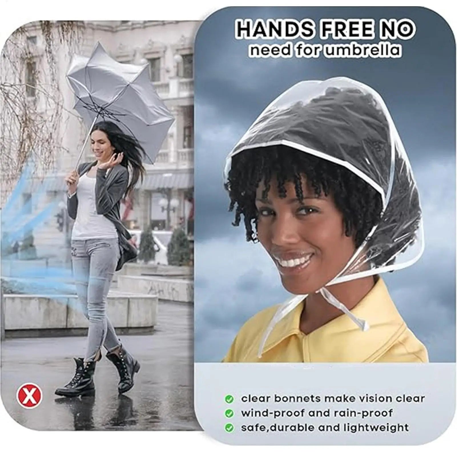 Clear Reusable Waterproof Rain Hat Wide Brim Women Lady Outdoor