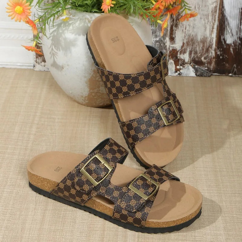 Women's Fish Mouth Open Toe Vintage Comfortable Mid Heel Slippers Zpaxo