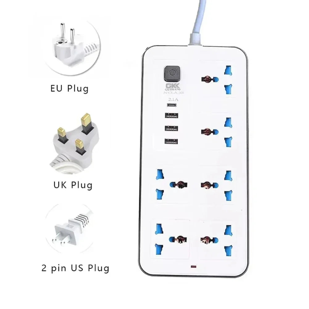 Universal Power Strip TypeC USB Port Outlet Power Strip 2M Extension Cord AC Power Socket Charge Electrical Socket EU US UK Plug Zpaxo