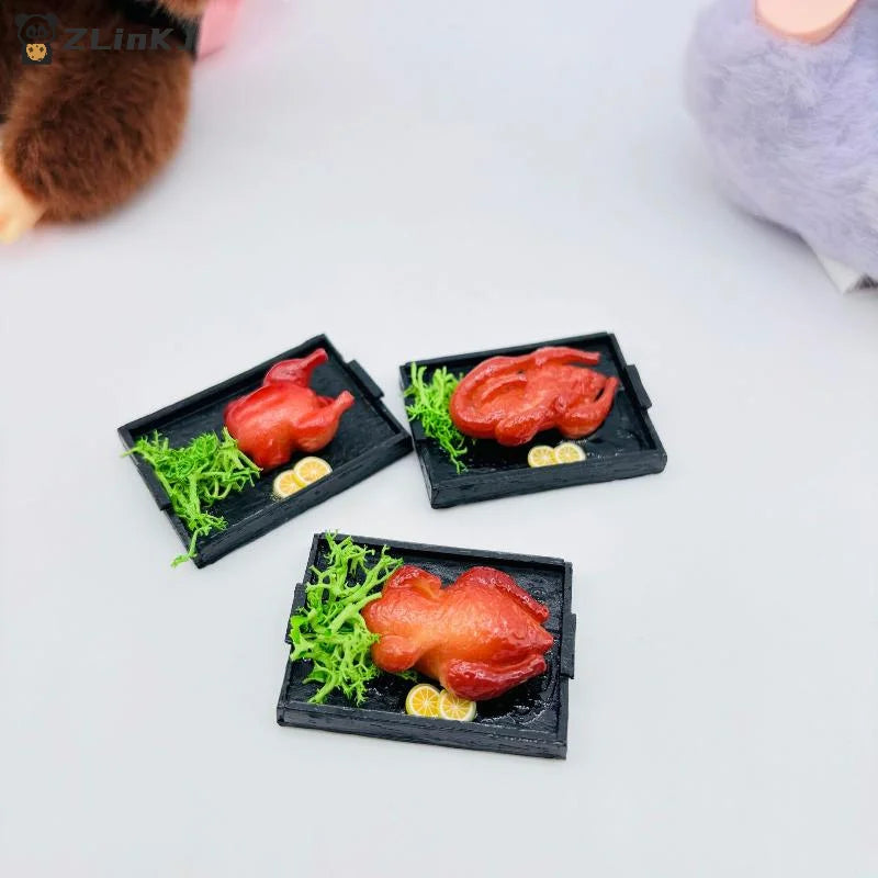 ▶1Pc 1:12 Dollhouse Miniature Food Toy Christmas Roasted Chicken And Roast Duck Scene Model Doll House Accessories Zpaxo