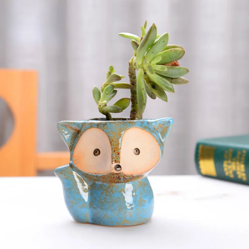 Ceramic Fox Plant Pot Micro Cute Mini Potted Succulents Small Flower Zpaxo A