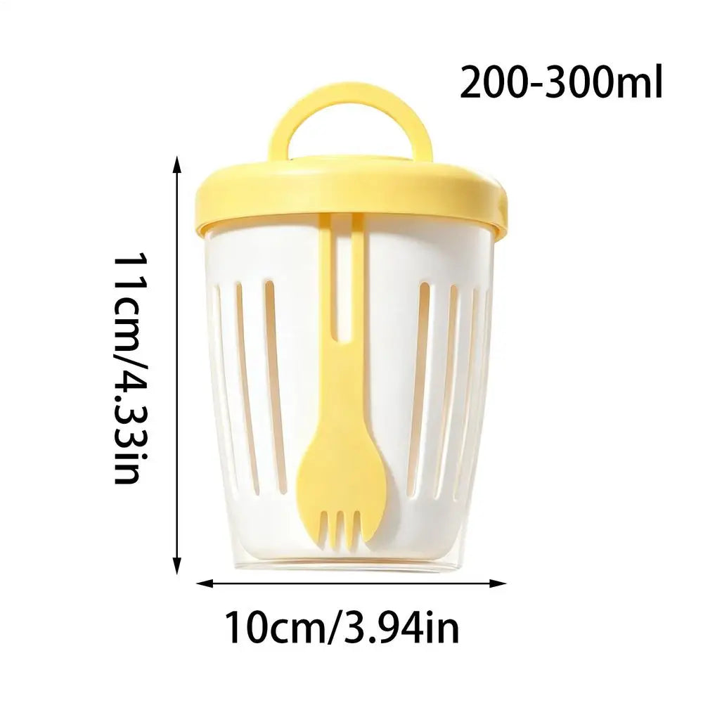 Leak-Proof Yogurt & Salad Cup with Lid, Fork & Drain – 300ml Portable Food Container Zpaxo Yellow