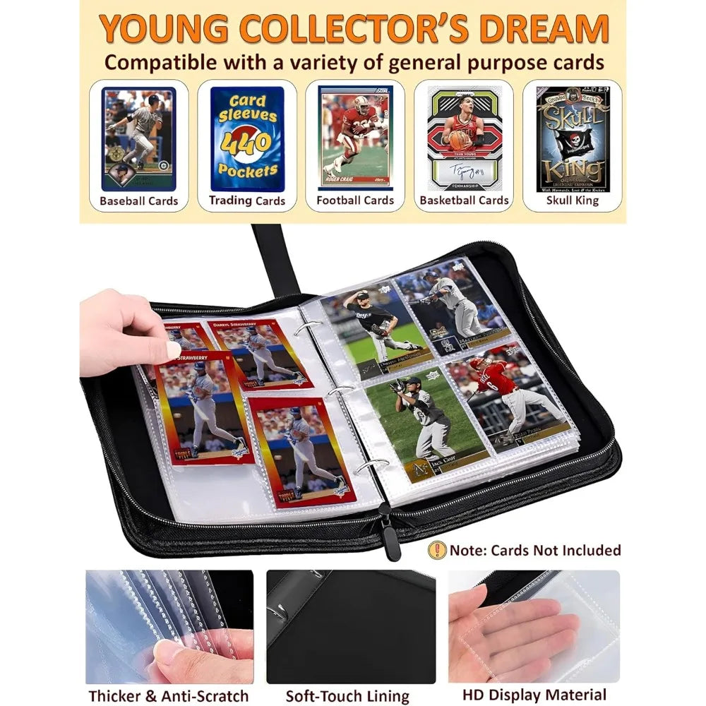 Trading Card Binder 400 Pockets 50 Pages Zipper 3-Ring Album