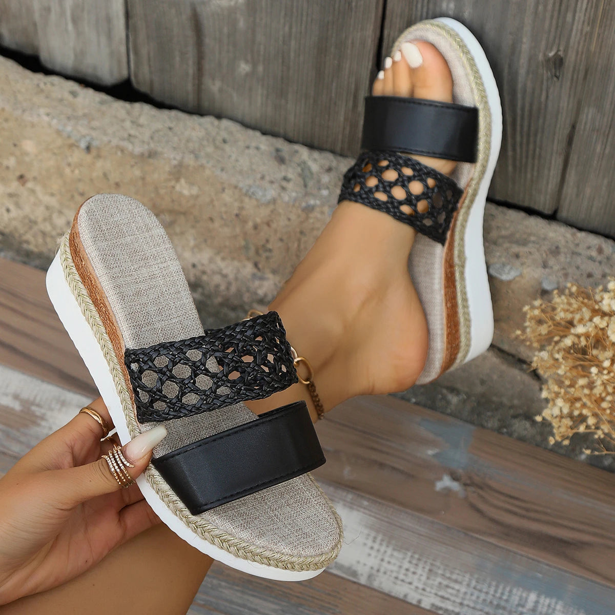 Women Sandals Fashion Retro Beach Sandals Outdoor Casual Wedge Slippers Women Platform Comfortable Shoes Women Zapatos De Mujer Zpaxo black 43