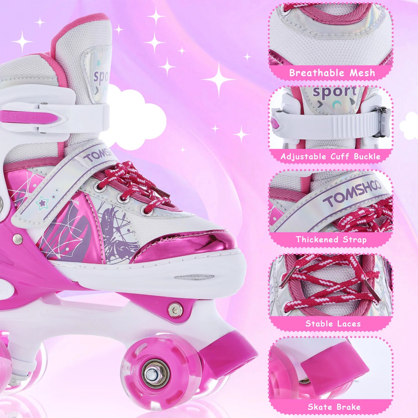 Roller Skates Girls Boys Kids 4 Adjustable Light Up Skate Shoes Ages