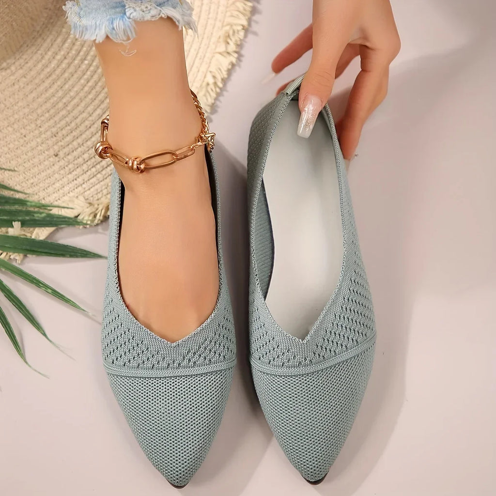 Women Flat Shoes Solid Color Knitted Slip on Loafers Women Pointed Toe Ladies Shoes Casual Breathable Ballet Women Flat Shoes Zpaxo Light Green 37
