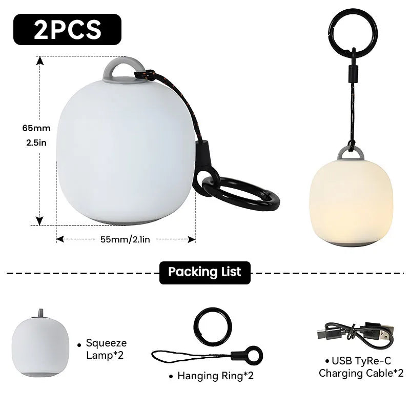 Portable Camping Lantern Rechargeable LED Picnic Lamp MINI Egg-Shaped Squeeze Silicone Light for Outdoor Cozy Ambience Zpaxo 2PCS