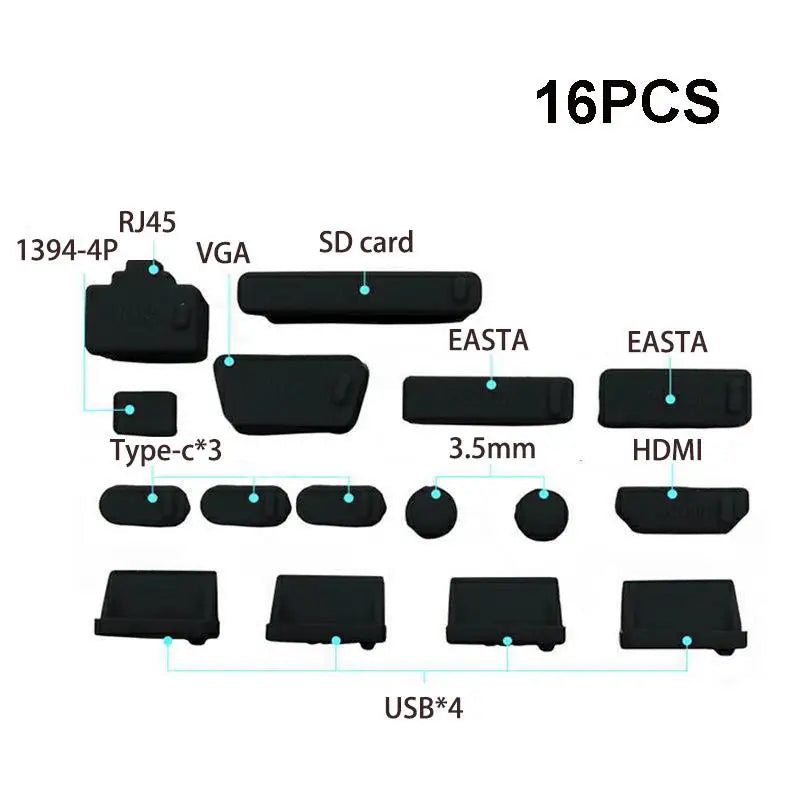 Universal Silicone Anti-dust Plug Notebook Dustproof Stopper Laptop C Zpaxo 16pcs Black