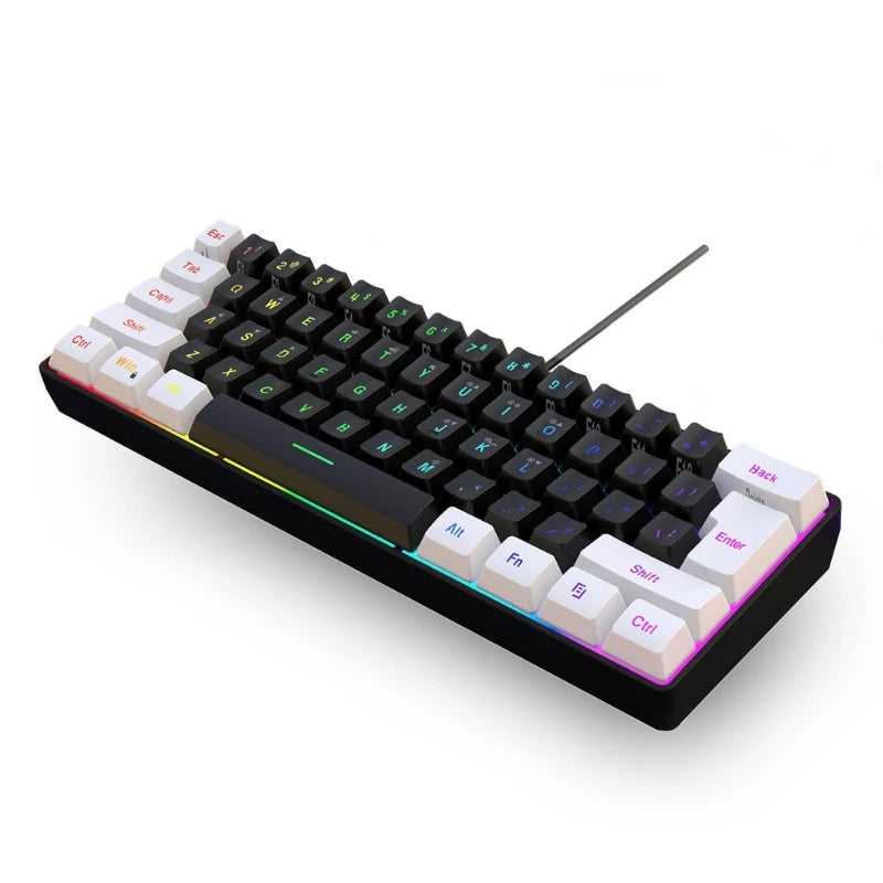 USB Wired Gaming Keyboard 61 Keys Compact Mini Office Desktop