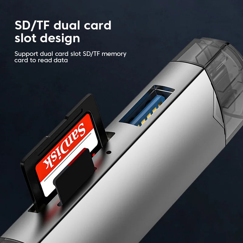 6 in 1 Card Reader Multifunctional Metal TF/SD Card Adaper USB 3.0 Type C Micro USB Memory Card Readers for Phone Laptop Macbook Zpaxo