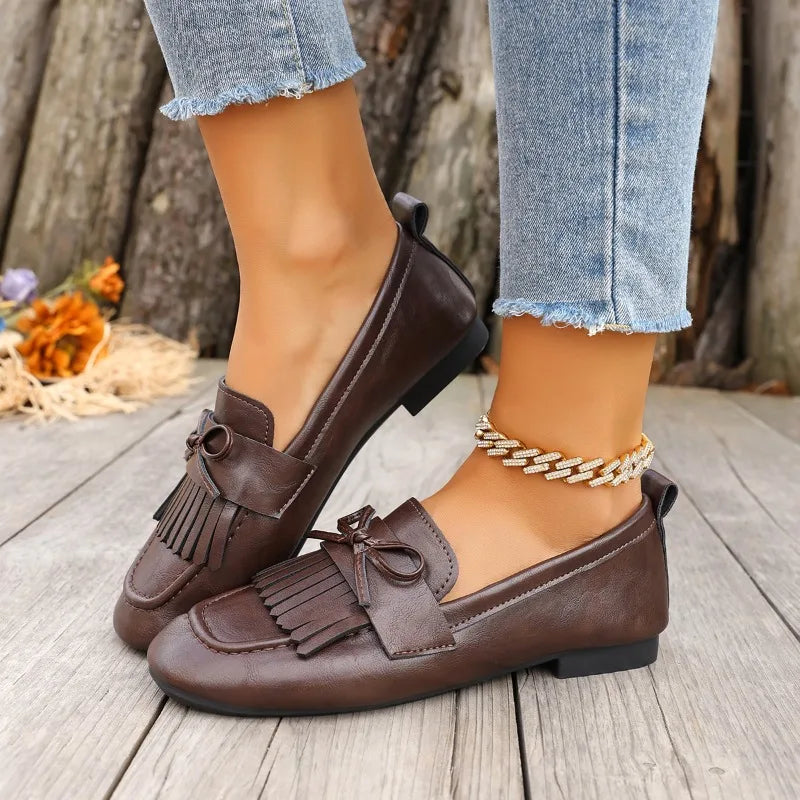 Women's Flat Shallow Mouth Lightweight Comfortable Loafers Women Bow Zpaxo