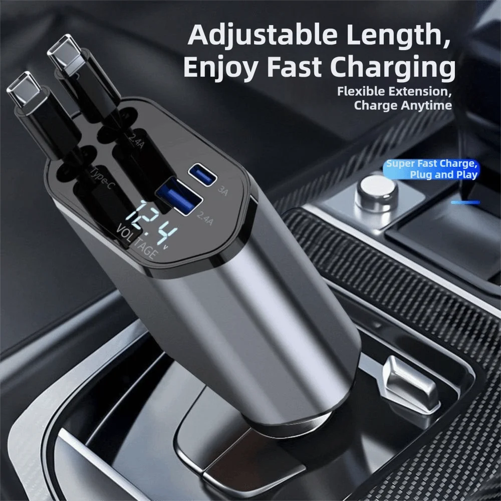 Universal 4 IN 1 Car Charger Retractable Cable 120W Retractable Car Charger Fast Charge Cigarette Lighter Adapter For Cars Zpaxo
