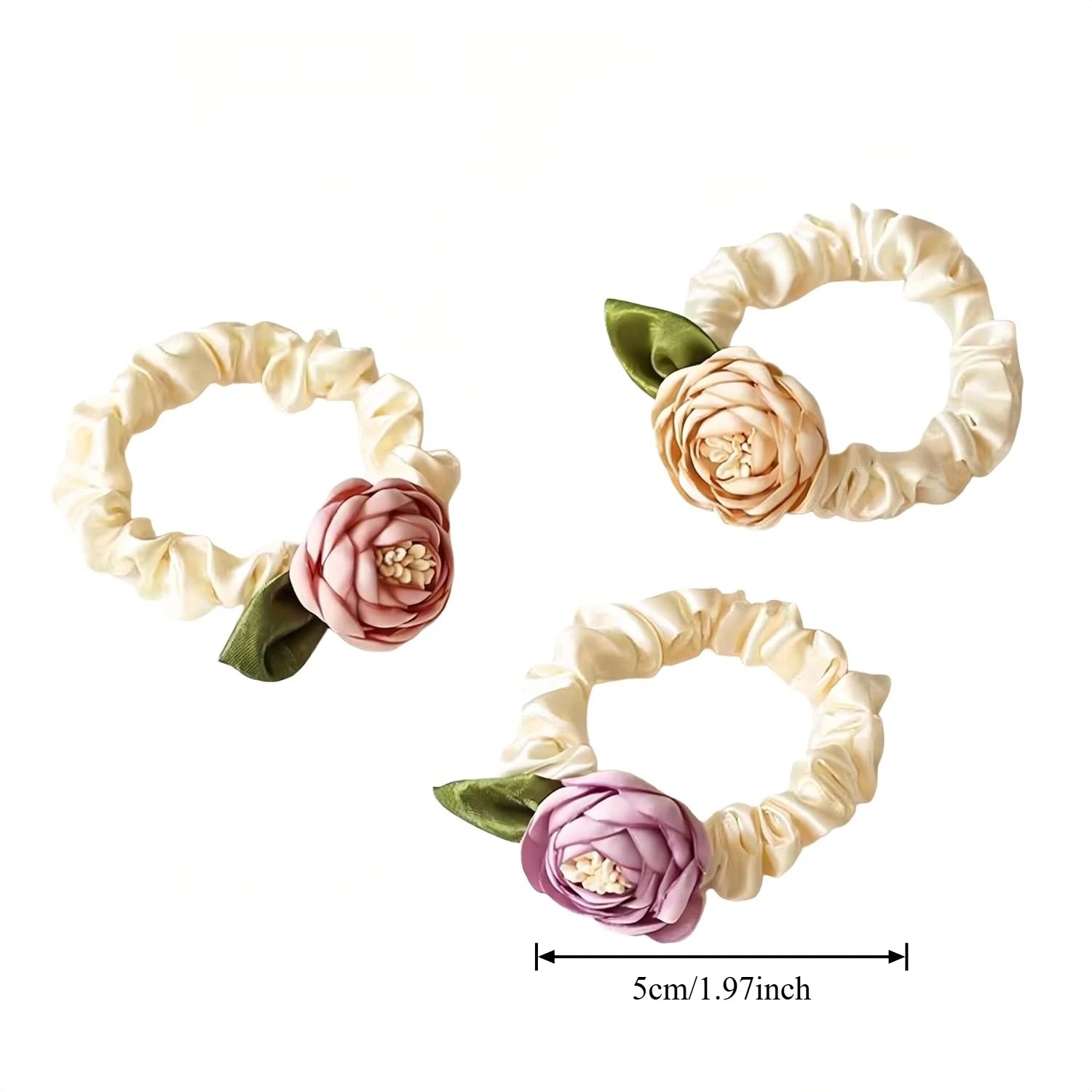 Flower Hair Scrunchies for Women – No-Slip Ponytail Holders