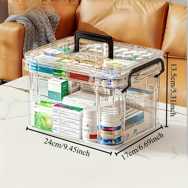Durable Double-layer Transparent Medicine Storage Box Handle Clear Zpaxo