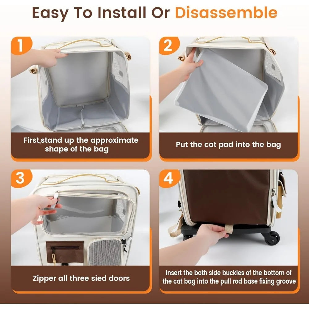 Foldable Rolling Pet Carrier with Wheels – Cats & Dogs 25 lbs