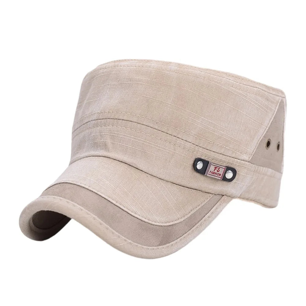 Fashion Anti-UV Fishing Hat Cotton Adjustable Sun Hat Retro Outdoor Sunscreen Flat Top Hat Men Women Zpaxo Beige