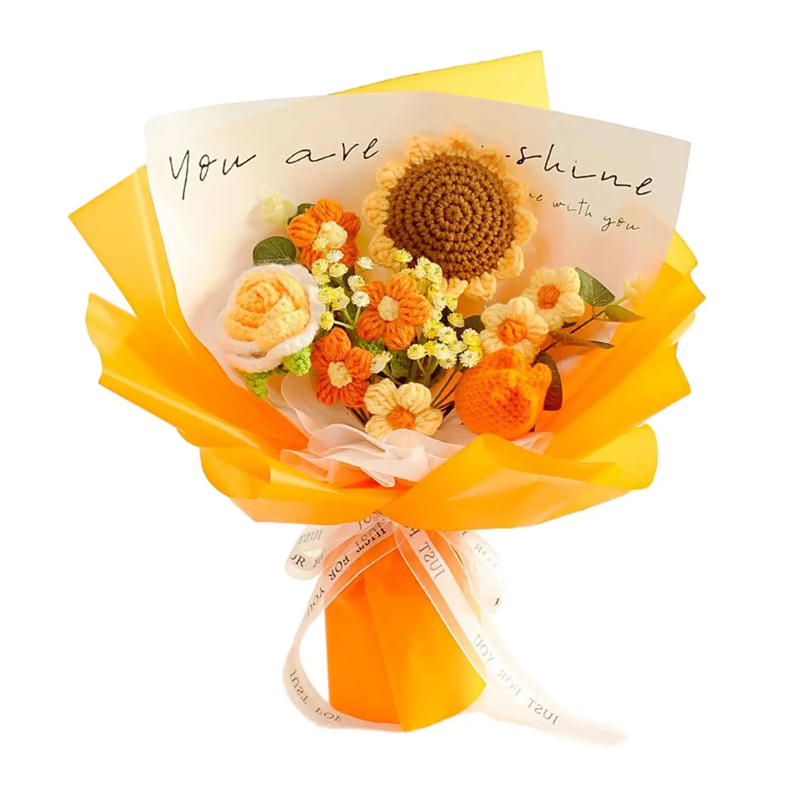 Crochet Flower Bouquet Table Centerpiece Handmade Woven Bouquet for Graduation Gift Living Room Birthday Apartment Hotel Zpaxo yellow flower