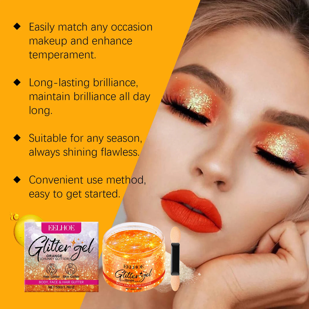 EELHOE Glitter Gel Lightweight Non-Sticky Easy To Wash Long-Lasting Brilliance Enhance Charm For Both Skin Hair Costume Party Zpaxo