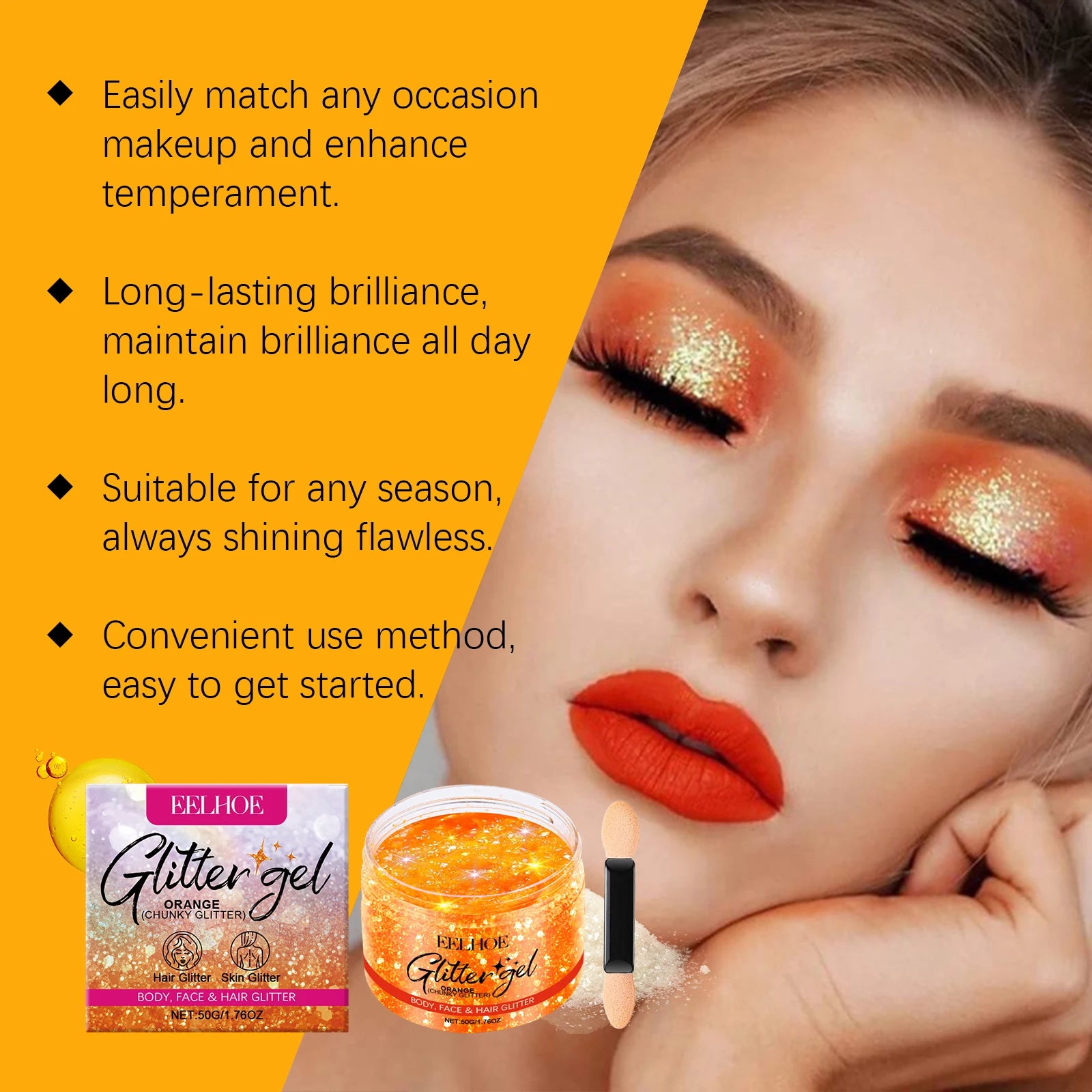 EELHOE Glitter Gel Lightweight Non-Sticky Easy To Wash Long-Lasting Brilliance Enhance Charm For Both Skin Hair Costume Party Zpaxo