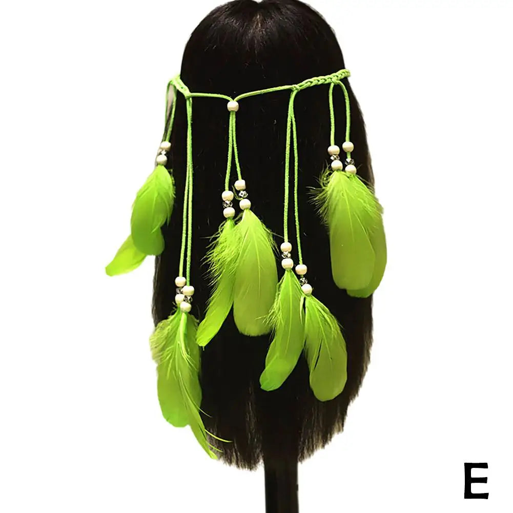 Bohemian Feather Hairband Women's Festive Masquerade Carnival Hippies Costume Indian Prom Gypsy Long Tassel Hair Accessories Zpaxo E