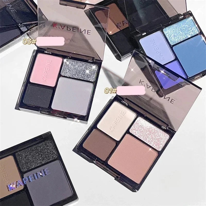 4-Color Glitter Blue Eyeshadow Palette Matte Pearl Shimmer Korean Acrylic Smoky Eye Shadow Palette Long Lasting Makeup Cosmetics Zpaxo