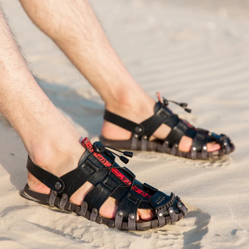 Summer Men Sandals Leather Mens Casual Shoes Outdoor Beach Roman Zpaxo