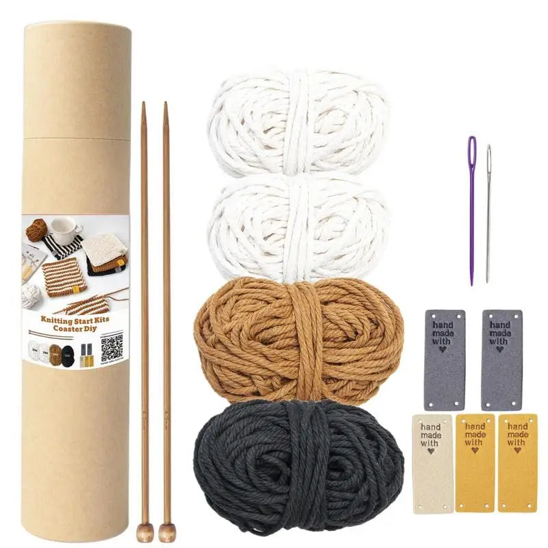 DIY Coaster Knitting Needle Cotton Rope Yarn Beginners Basic Supplies